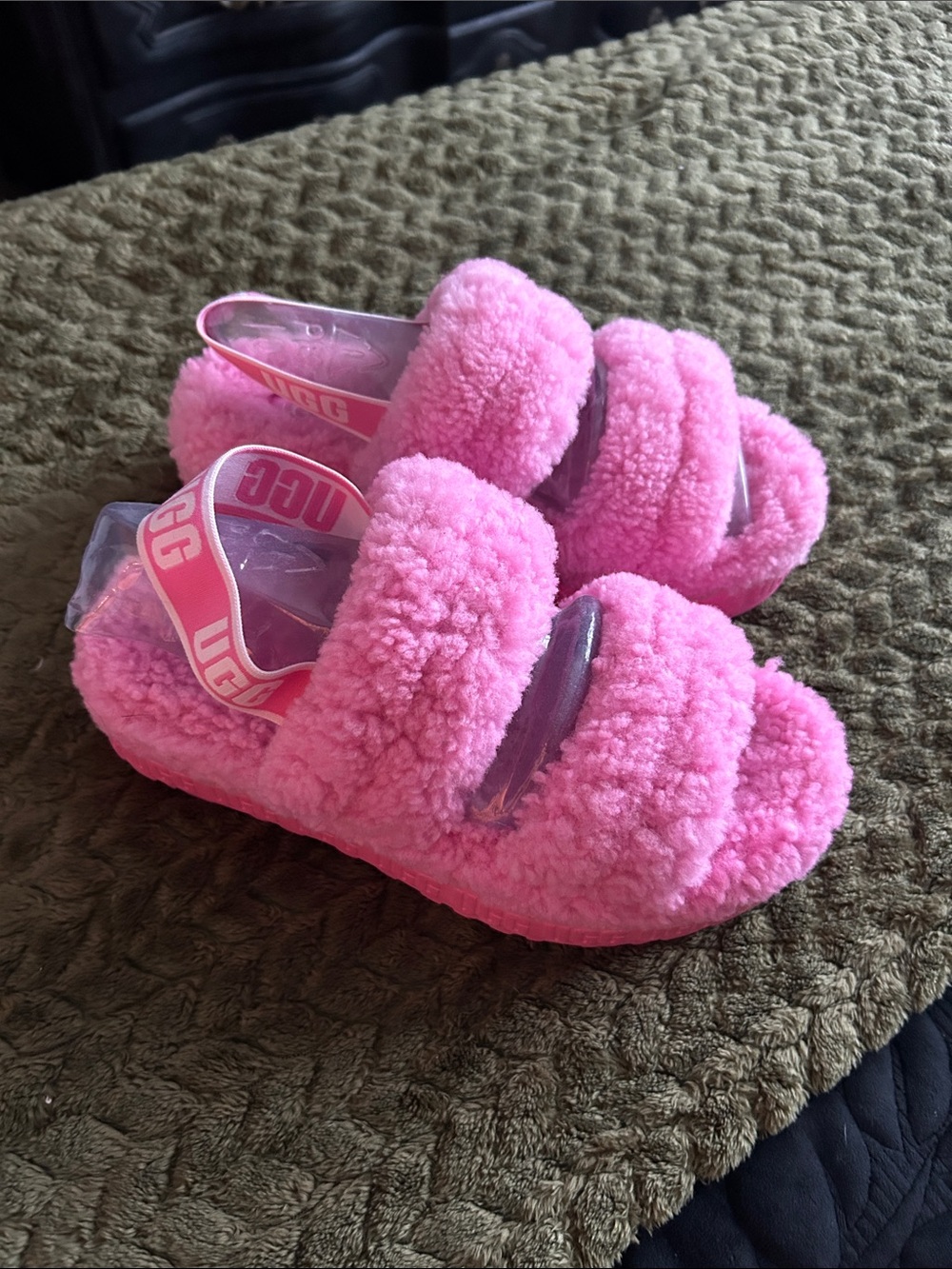UGG Pink Plush Shearling Slide Sandals